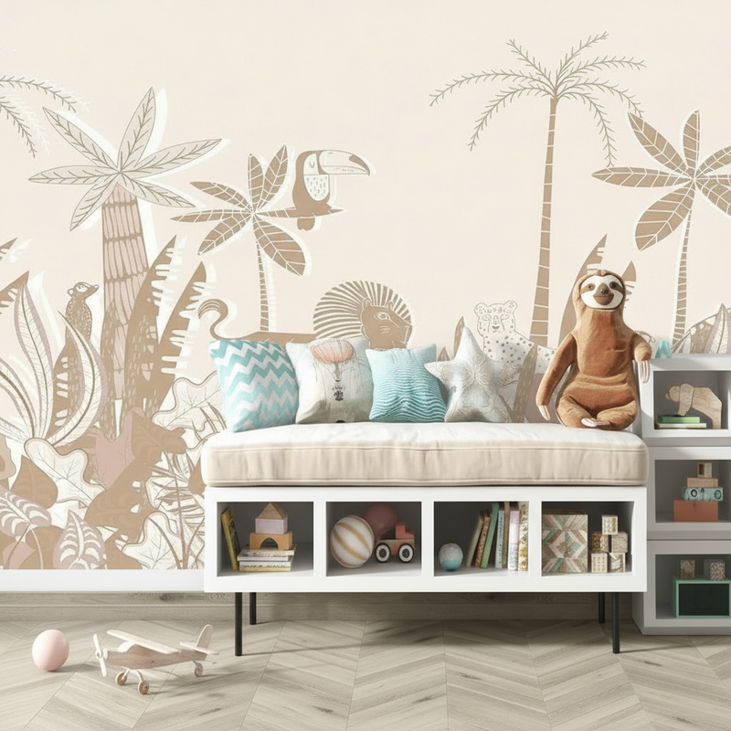 Montessori Wallpaper | Soft Jungle Nursery