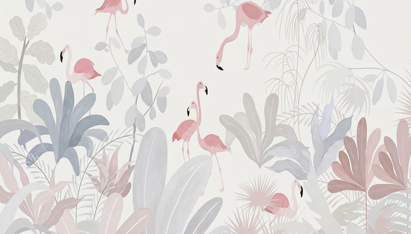 Montessori Wallpaper | Soft Flamingo Jungle