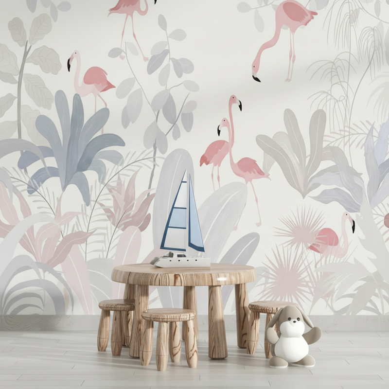 Montessori Wallpaper | Soft Flamingo Jungle