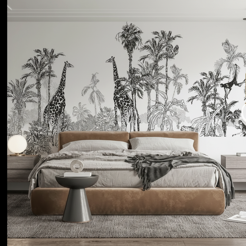 Black & White Wallpaper | Safari Giraffe Sketch