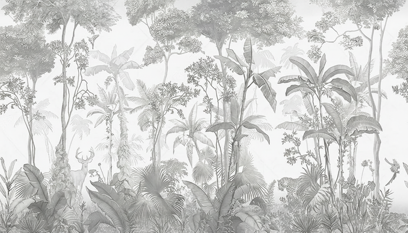 Black & White Wallpaper | Grey Jungle Canopy
