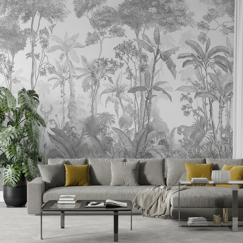 Black & White Wallpaper | Grey Jungle Canopy