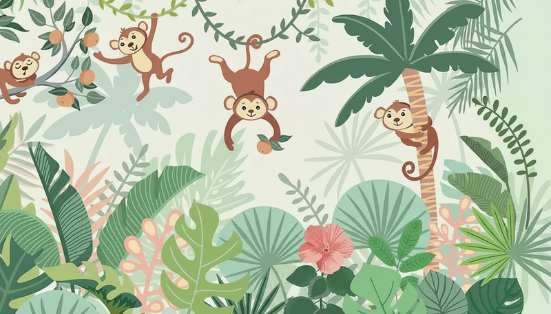 Montessori Wallpaper | Gentle Jungle Monkeys