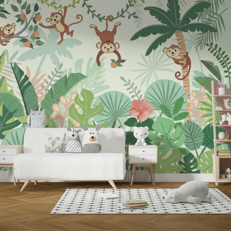 Montessori Wallpaper | Gentle Jungle Monkeys