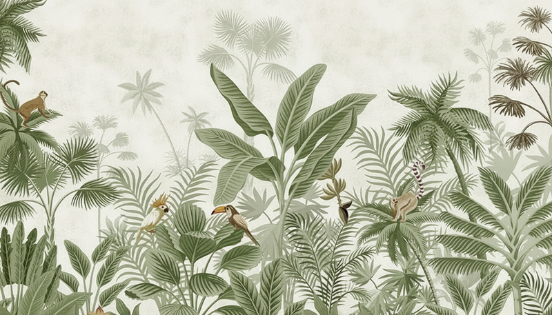 Montessori Wallpaper | Calm Tropical Garden