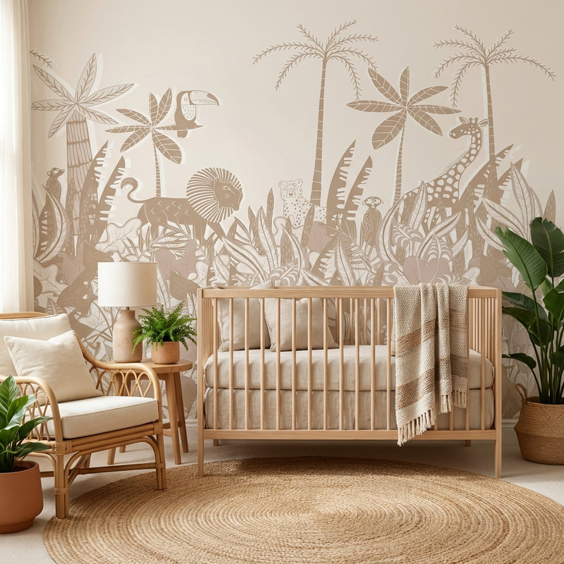 Montessori Wallpaper | Soft Jungle Nursery
