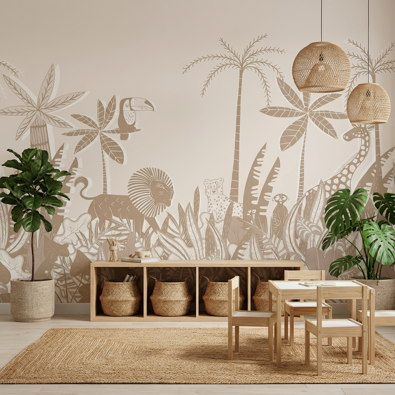 Montessori Wallpaper | Soft Jungle Nursery