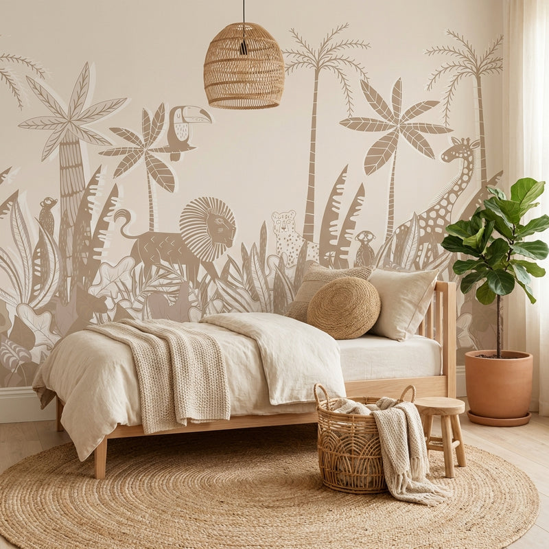 Montessori Wallpaper | Soft Jungle Nursery