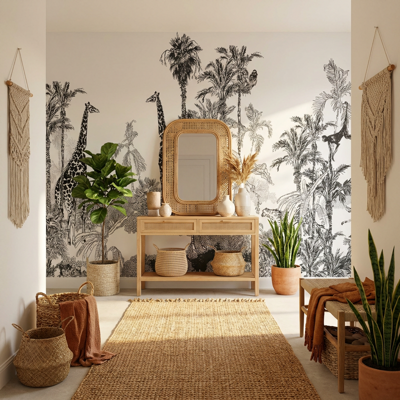 Black & White Wallpaper | Safari Giraffe Sketch