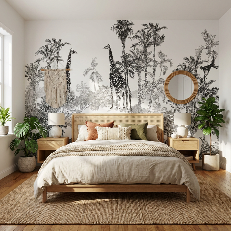 Black & White Wallpaper | Safari Giraffe Sketch