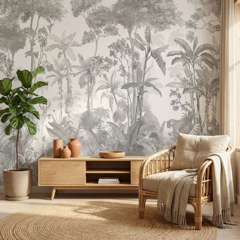Black & White Wallpaper | Grey Jungle Canopy