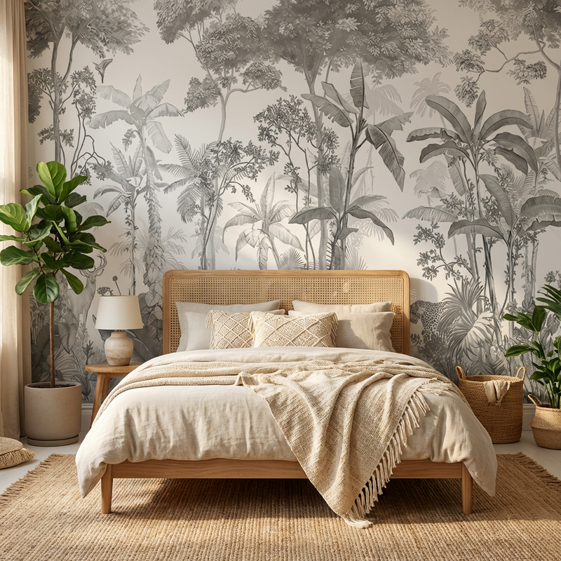 Black & White Wallpaper | Grey Jungle Canopy