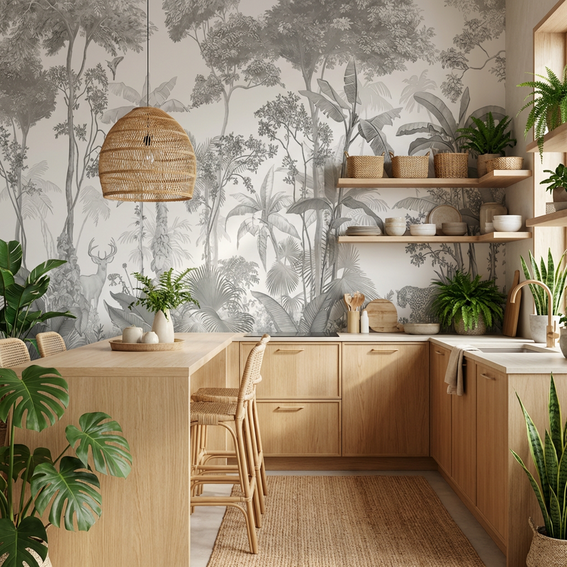 Black & White Wallpaper | Grey Jungle Canopy