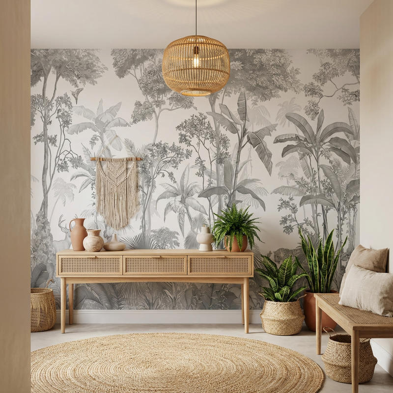 Black & White Wallpaper | Grey Jungle Canopy