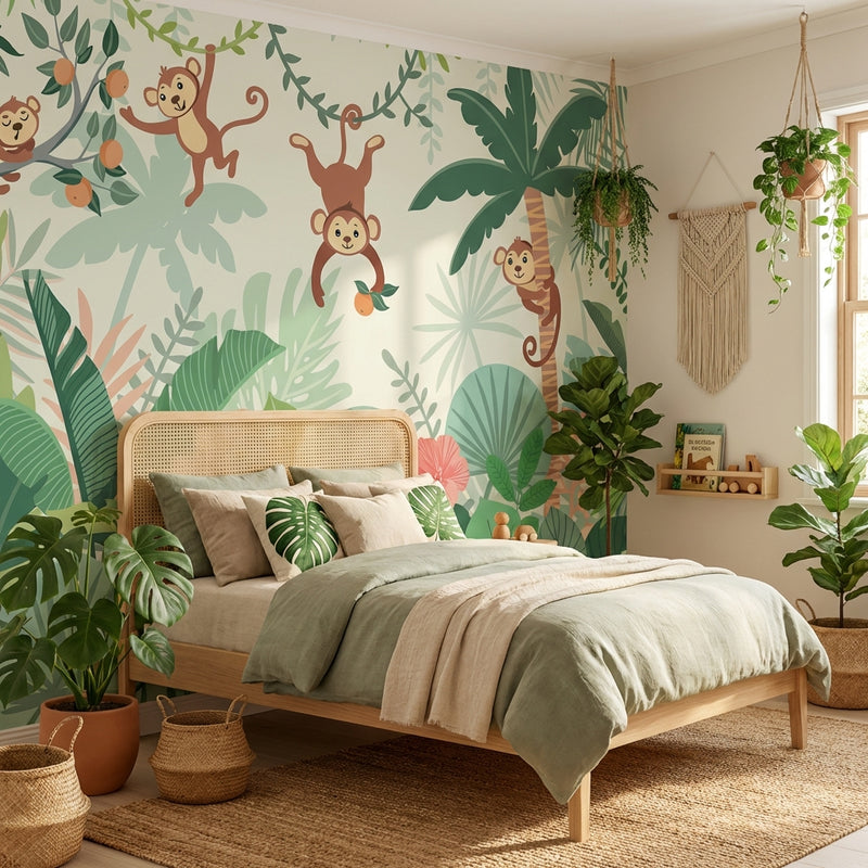 Montessori Wallpaper | Gentle Jungle Monkeys