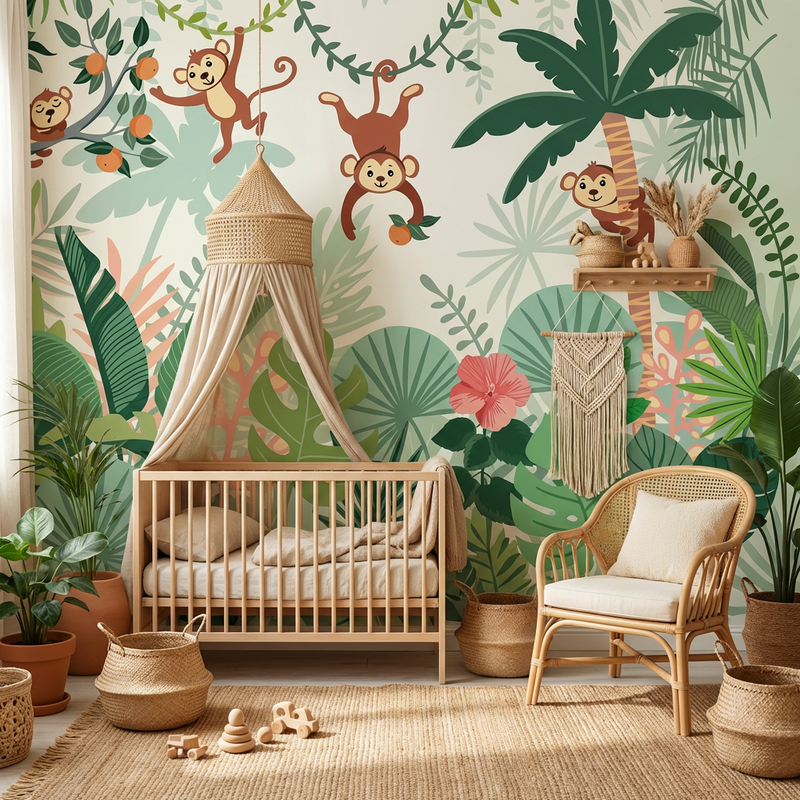 Montessori Wallpaper | Gentle Jungle Monkeys