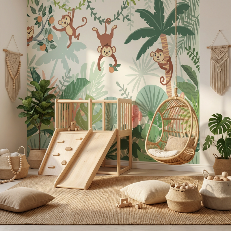 Montessori Wallpaper | Gentle Jungle Monkeys