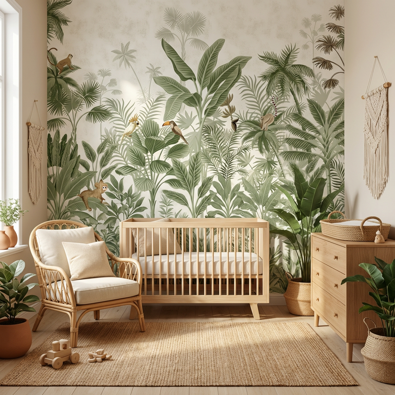 Montessori Wallpaper | Calm Tropical Garden
