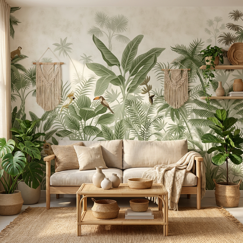 Montessori Wallpaper | Calm Tropical Garden
