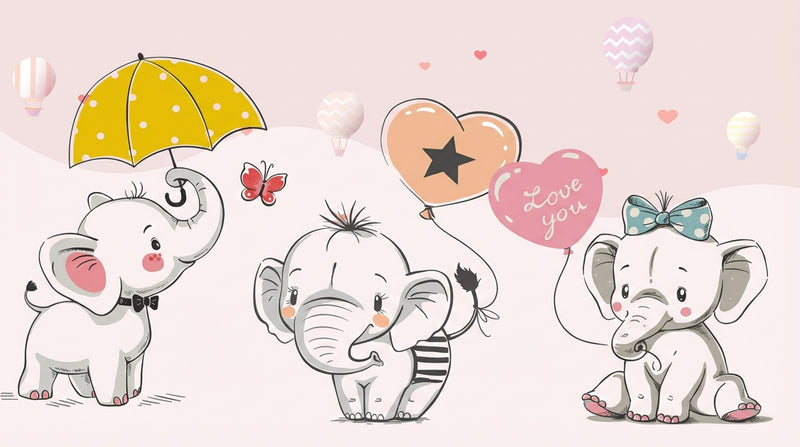 Montessori Wallpaper | Happy Baby Elephants