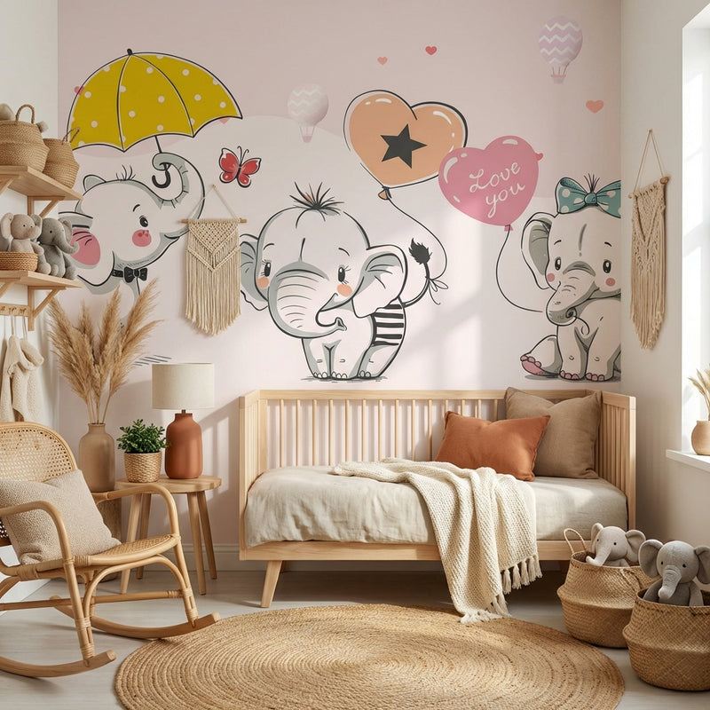 Montessori Wallpaper | Happy Baby Elephants
