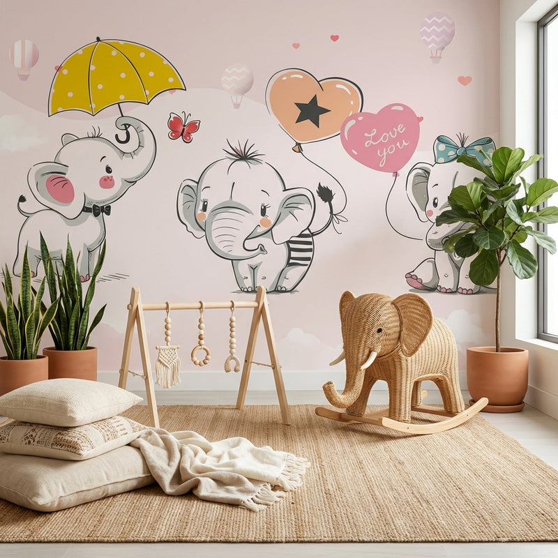 Montessori Wallpaper | Happy Baby Elephants