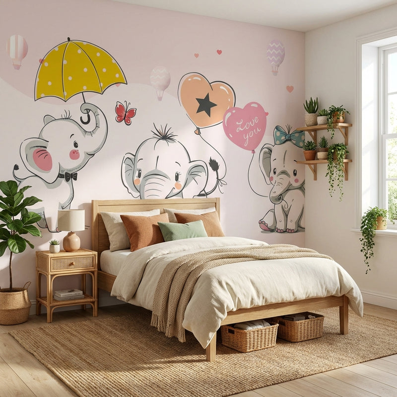 Montessori Wallpaper | Happy Baby Elephants