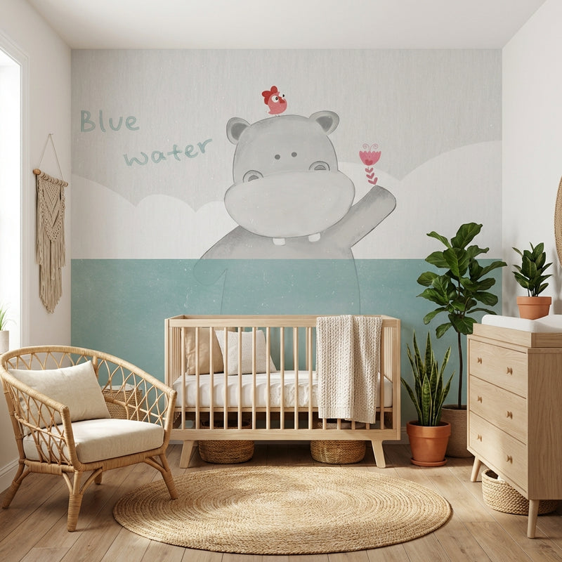 Montessori Wallpaper | Gentle Water Hippo