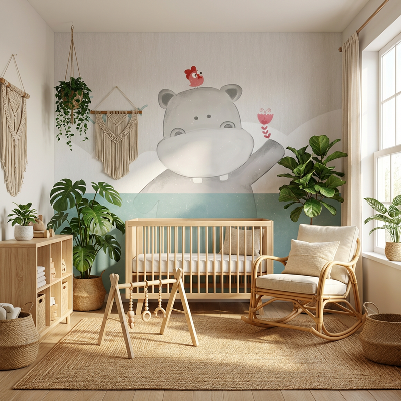 Montessori Wallpaper | Gentle Water Hippo