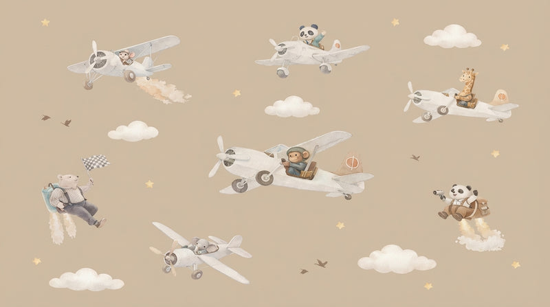 Montessori Wallpaper | Airplane Animals Kids