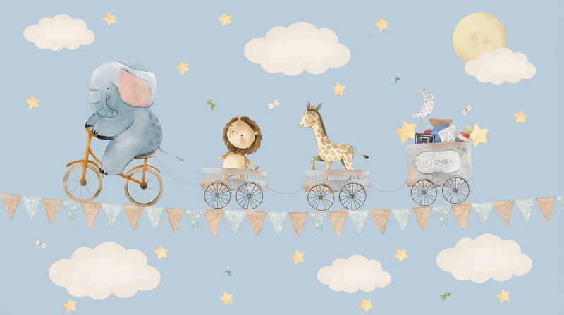 Montessori Wallpaper | Animal Train Nursery