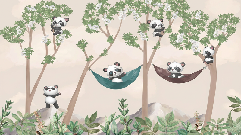 Montessori Wallpaper | Panda Forest Nursery Wallpaper