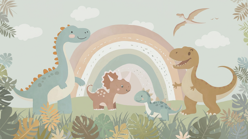 Montessori Wallpaper | Rainbow Dinosaur Nursery