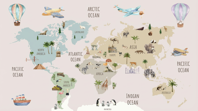 Montessori Wallpaper | World Map Kids Room