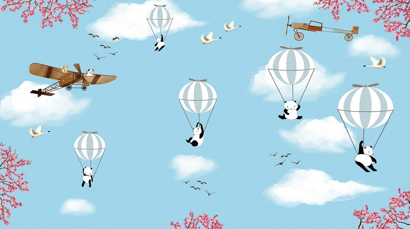 Montessori Wallpaper | Panda Hot Air Balloon