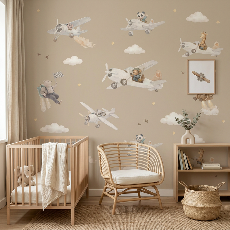 Montessori Wallpaper | Airplane Animals Kids