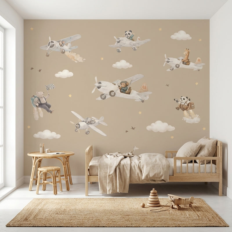 Montessori Wallpaper | Airplane Animals Kids
