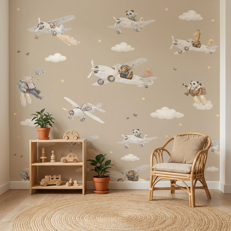 Montessori Wallpaper | Airplane Animals Kids