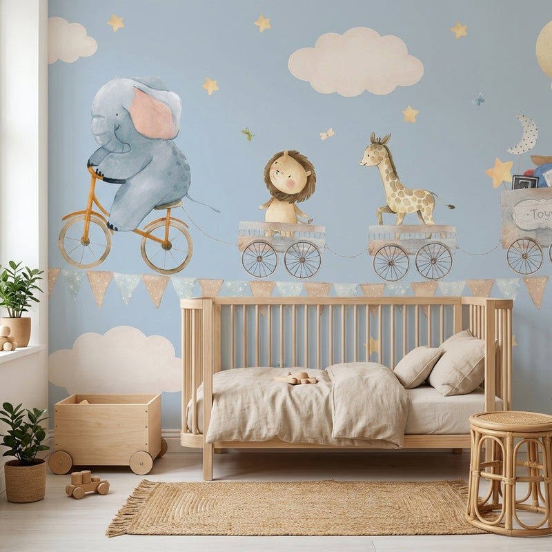 Montessori Wallpaper | Animal Train Nursery