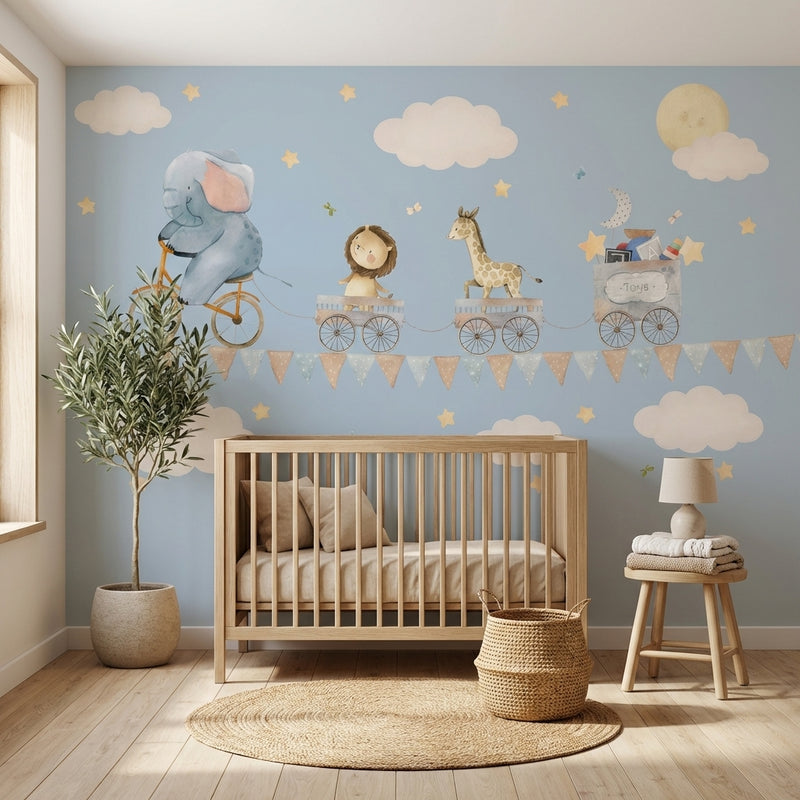 Montessori Wallpaper | Animal Train Nursery