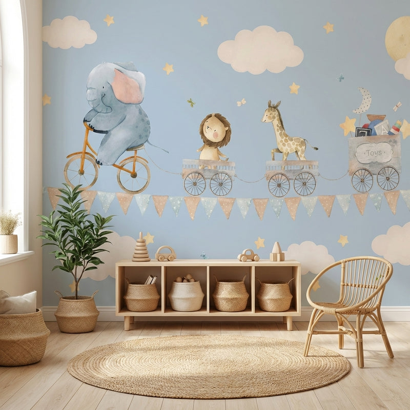 Montessori Wallpaper | Animal Train Nursery