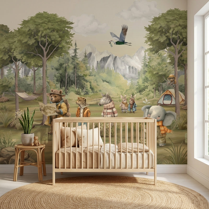 Montessori Wallpaper | Forest Animals Camping