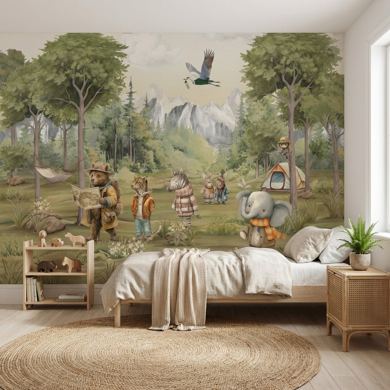 Montessori Wallpaper | Forest Animals Camping