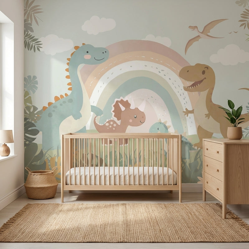 Montessori Wallpaper | Rainbow Dinosaur Nursery