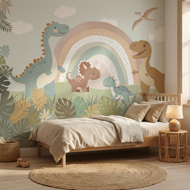 Montessori Wallpaper | Rainbow Dinosaur Nursery