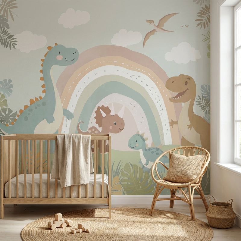 Montessori Wallpaper | Rainbow Dinosaur Nursery