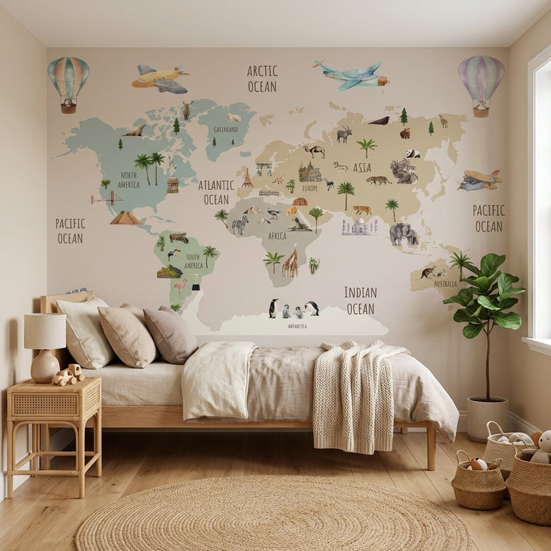 Montessori Wallpaper | World Map Kids Room