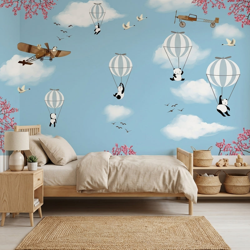 Montessori Wallpaper | Panda Hot Air Balloon