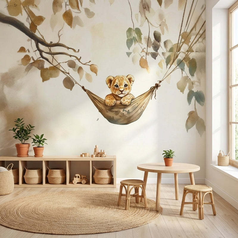 Montessori Wallpaper | Lion Cub Safari Bedroom
