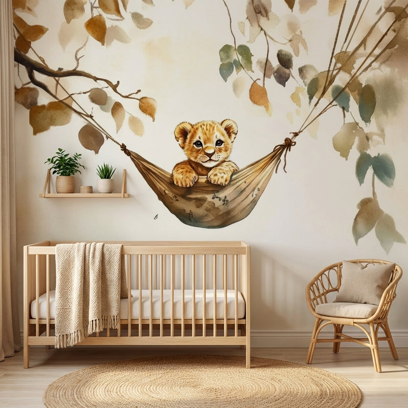 Montessori Wallpaper | Lion Cub Safari Bedroom